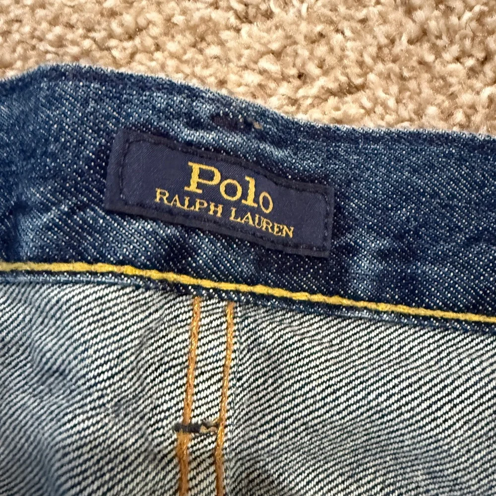 Polo Ralph Lauren Varick Jeans 36x32 CC Varsity Patch Embroidered Slim Straight
